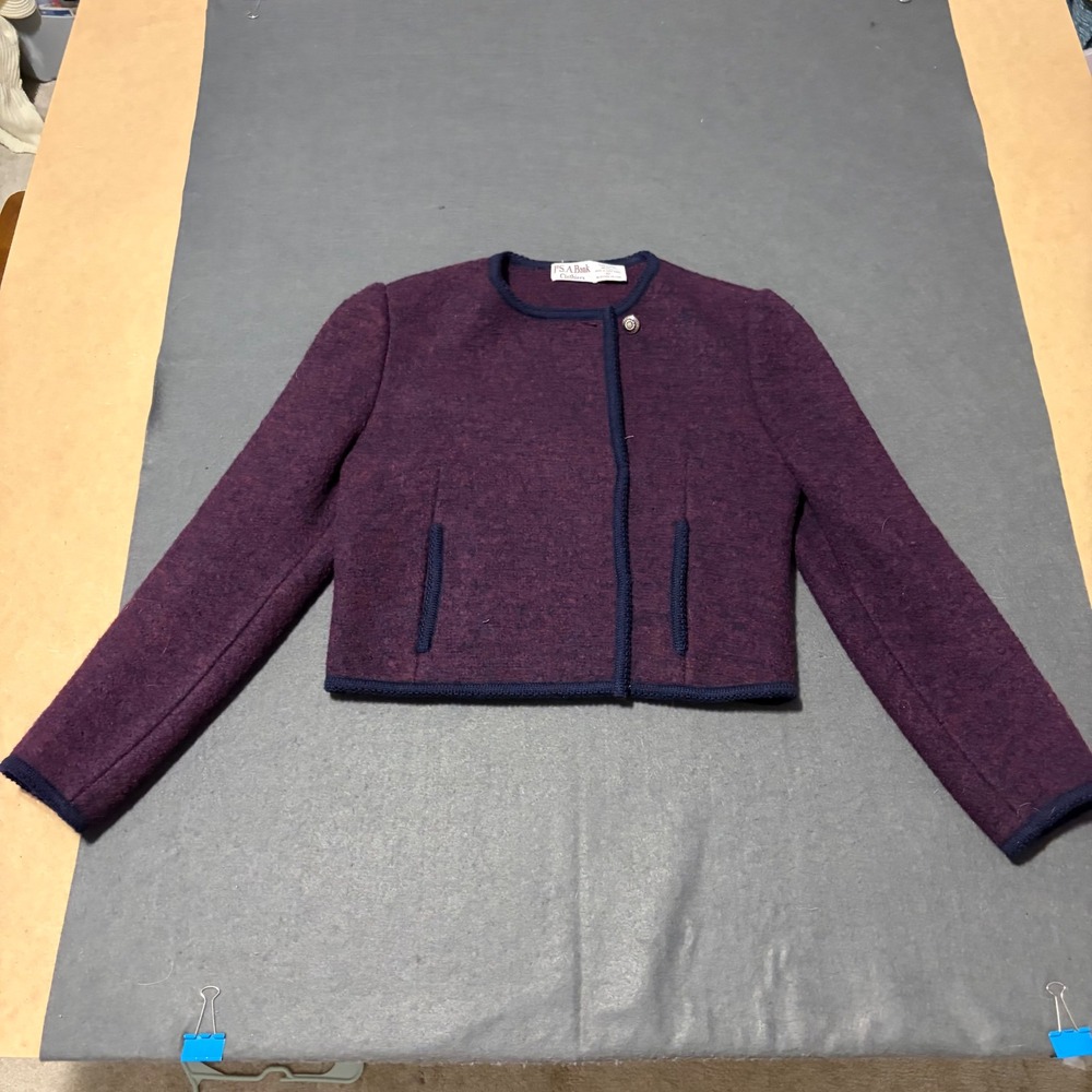 Jos. A. Bank Wool Cropped Box Jacket Womens 10 Purple Burgundy Marl Vintage